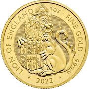 100 Pounds - Elizabeth II Lion of England; 1 oz Fine Gold, United Kingdom, 2022 reverse image