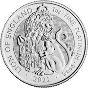 100 Pounds - Elizabeth II Lion of England; 1 oz Fine Platinum, United Kingdom, 2022 reverse image
