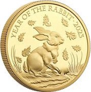 100 Pounds - Elizabeth II Posthumous; Year of the Rabbit; Gold Proof, United Kingdom, 2023 reverse image