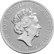 100 Pounds - Elizabeth II Posthumous; Robin Hood; 1 oz Fine Platinum obverse image