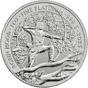 100 Pounds - Elizabeth II Posthumous; Robin Hood; 1 oz Fine Platinum, United Kingdom, 2023 reverse image