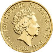 100 Pounds - Elizabeth II Posthumous; Yale of Beaufort; 1 oz Fine Gold obverse image