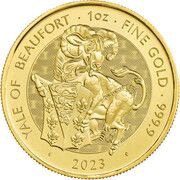 100 Pounds - Elizabeth II Posthumous; Yale of Beaufort; 1 oz Fine Gold, United Kingdom, 2023 reverse image