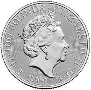 100 Pounds - Elizabeth II Posthumous; Yale of Beaufort; 1 oz Fine Platinum obverse image