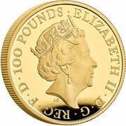 100 Pounds - Elizabeth II Posthumous; Yale of Beaufort; Gold Proof obverse image
