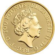 100 Pounds - Elizabeth II Posthumous; King Arthur; 1 oz Fine Gold obverse image
