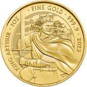 100 Pounds - Elizabeth II Posthumous; King Arthur; 1 oz Fine Gold, United Kingdom, 2023 reverse image