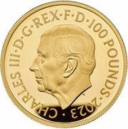 100 Pounds - Charles III The Lion and The Eagle; Gold Proof obverse image