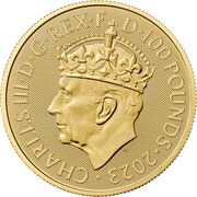 100 Pounds - Charles III Coronation; 1 oz Fine Gold obverse image