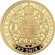 100 Pounds - Charles III Coronation; Gold Proof, United Kingdom, 2023 reverse image