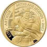 100 Pounds - Charles III King Arthur; Gold Proof, United Kingdom, 2023 reverse image