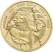 100 Pounds - Charles III Merlin; 1oz Fine Gold, United Kingdom, 2023 reverse image
