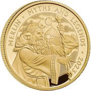 100 Pounds - Charles III Merlin; Gold Proof, United Kingdom, 2023 reverse image