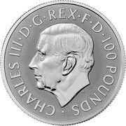 100 Pounds - Charles III Bull of Clarence; 1 oz Fine Platinum obverse image