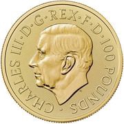 100 Pounds - Charles III The Lion and The Eagle; 1oz Fine Gold obverse image