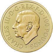 100 Pounds - Charles III Morgan Le Fay; 1 oz Fine Gold obverse image