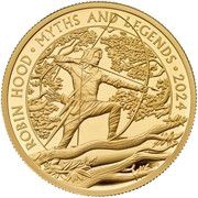 100 Pounds - Charles III Robin Hood; Gold Proof, United Kingdom, 2024 reverse image