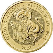 100 Pounds - Charles III Seymour Unicorn; 1 oz Fine Gold, United Kingdom, 2024 reverse image