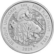 100 Pounds - Charles III Seymour Unicorn; 1 oz Fine Platinum, United Kingdom, 2024 reverse image