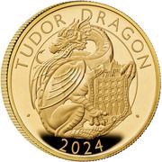 100 Pounds - Charles III Tudor Dragon; Gold Proof, United Kingdom, 2024 reverse image