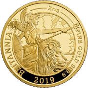 200 Pounds - Elizabeth II 5th portrait; 2 oz Fine Gold, United Kingdom, 2019 reverse image