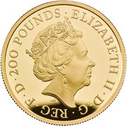 200 Pounds - Elizabeth II Una and The Lion; Gold Proof obverse image