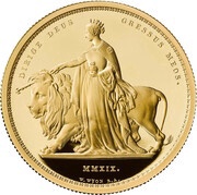 200 Pounds - Elizabeth II Una and The Lion; Gold Proof, United Kingdom, 2019 reverse image
