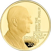 200 Pounds - Elizabeth II Prince Philip, Gold Proof, United Kingdom, 2021 reverse image