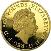 500 Pounds - Elizabeth II 5th portrait; 5 oz Fine Gold obverse image
