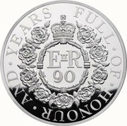 500 Pounds - Elizabeth II Queen's 90th Birthday; Silver Proof, United Kingdom, 2016 reverse image