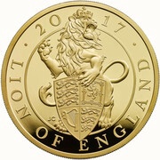 500 Pounds - Elizabeth II Lion of England; Gold Proof, United Kingdom, 2017 reverse image