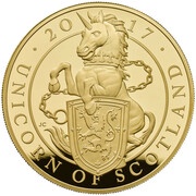 500 Pounds - Elizabeth II Unicorn of Scotland; Gold Proof, United Kingdom, 2017 reverse image