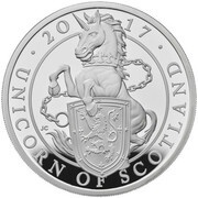 500 Pounds - Elizabeth II Unicorn of Scotland; Silver Proof, United Kingdom, 2017 reverse image