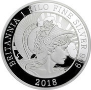 500 Pounds - Elizabeth II 5th portrait; 1 kg Fine Silver, United Kingdom, 2018 reverse image