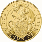 500 Pounds - Elizabeth II Red Dragon of Wales; Gold Proof, United Kingdom, 2018 reverse image