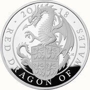 500 Pounds - Elizabeth II Red Dragon of Wales; Silver Proof, United Kingdom, 2018 reverse image