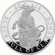 500 Pounds - Elizabeth II Black Bull of Clarence; Silver Proof, United Kingdom, 2018 reverse image