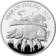 500 Pounds - Elizabeth II Year of the Pig; Silver Proof, United Kingdom, 2019 reverse image