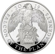 500 Pounds - Elizabeth II Falcon of Plantagenets; Silver Proof, United Kingdom, 2019 reverse image