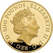 500 Pounds - Elizabeth II White Lion of Mortimer; Gold Proof obverse image