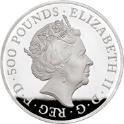 500 Pounds - Elizabeth II White Lion of Mortimer; Silver Proof obverse image