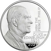 500 Pounds - Elizabeth II Prince Philip, Silver Proof, United Kingdom, 2021 reverse image