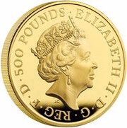 500 Pounds - Elizabeth II Posthumous; Yale of Beaufort; Gold Proof obverse image