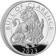 500 Pounds - Charles III Bull of Clarence; Silver Proof, United Kingdom, 2023 reverse image