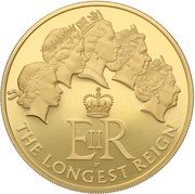 1000 Pounds - Elizabeth II Longest Reign; Gold Proof, United Kingdom, 2015 reverse image