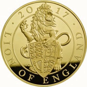1000 Pounds - Elizabeth II Lion of England; Gold Proof, United Kingdom, 2017 reverse image