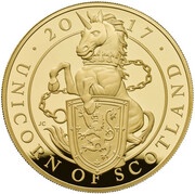 1000 Pounds - Elizabeth II Unicorn of Scotland; Gold Proof, United Kingdom, 2017 reverse image