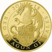 1000 Pounds - Elizabeth II Red Dragon of Wales; Gold Proof, United Kingdom, 2018 reverse image