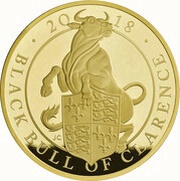 1000 Pounds - Elizabeth II Black Bull of Clarence; Gold Proof, United Kingdom, 2018 reverse image