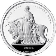1000 Pounds - Elizabeth II Una and The Lion; Silver Proof, United Kingdom, 2019 reverse image